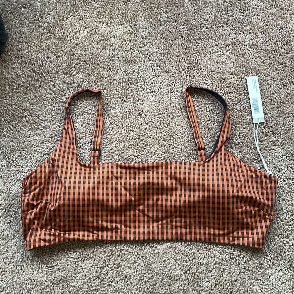 Everline XXL square neck bikini top, honey gingham pattern